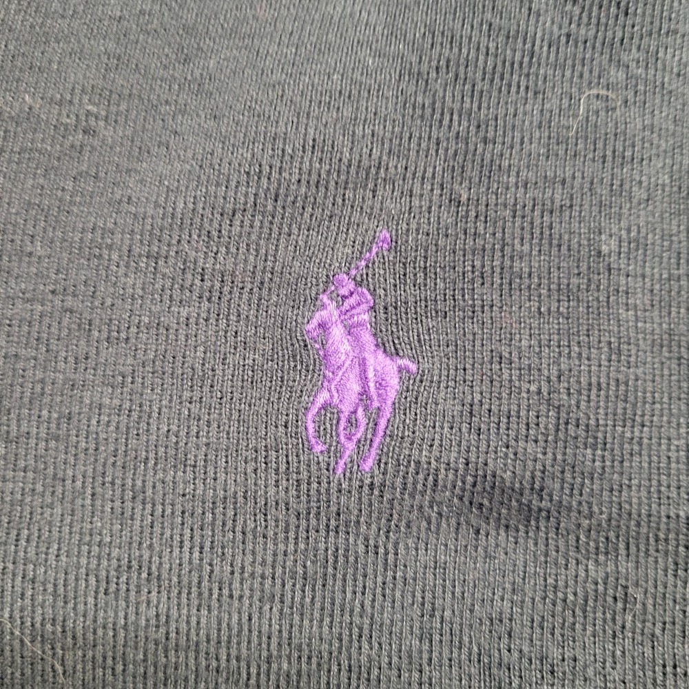 Polo Ralph Lauren Sweater Mens Black Size Large Pima Cotton Purple Pony V Neck - Picture 4 of 12
